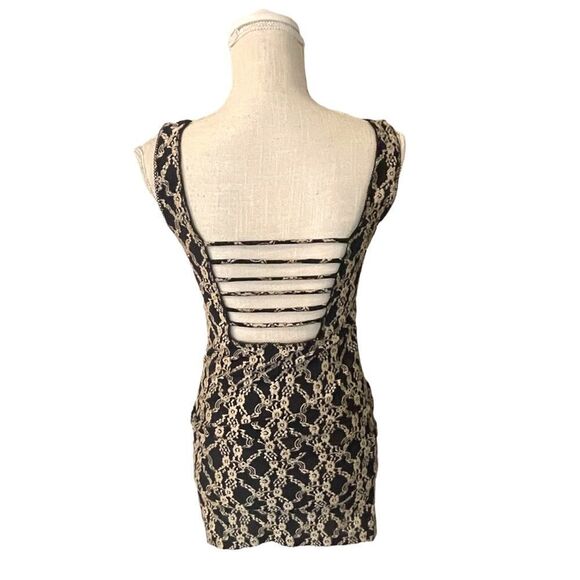 Intimately Free People Black and Gold Lace Embroidered Mini Dress - Picture 4 of 13